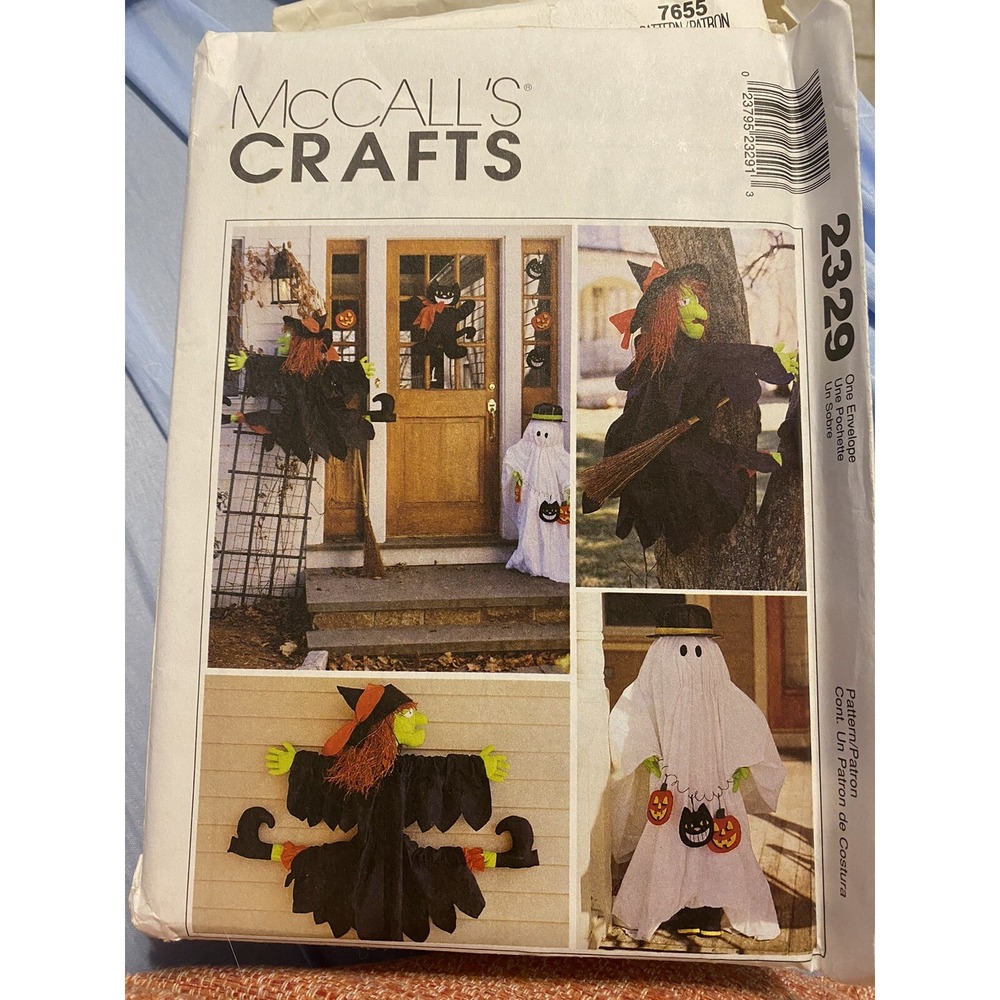 Vintage McCalls Crafts 2329 Halloween Decor Sewing Pattern Witch Ghost Cat Uncut